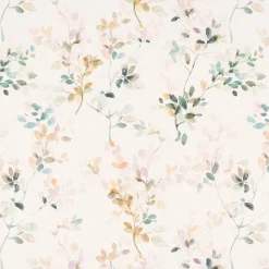 SCHÖNER LEBEN. Vorhang Baumwollstoff Aziza1 Aquarell Blätterzweige Blüten weiß pastell 245cm oder Wunschlänge