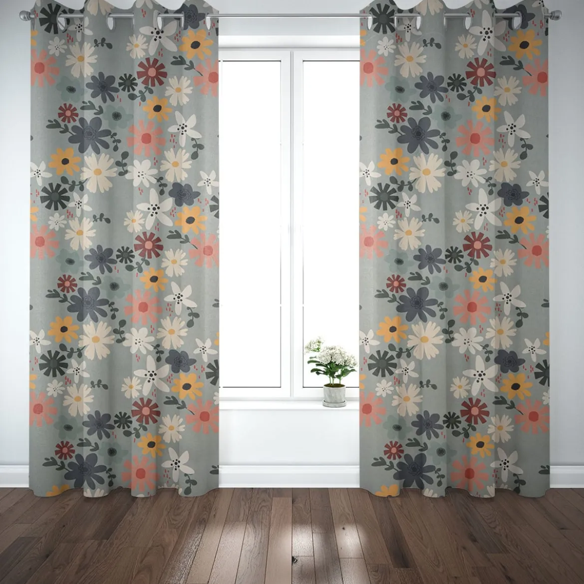 SCHÖNER LEBEN. Vorhang Blumen Blüten mint bunt 245cm oder Wunschlänge