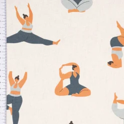 SCHÖNER LEBEN. Vorhang Body Positivity Yoga wollweiß blau 245cm oder Wunschlänge