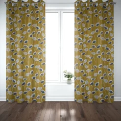 SCHÖNER LEBEN. Vorhang Clara Saffron Blumen senfgelb ocker blau grau 245cm oder Wunschlänge