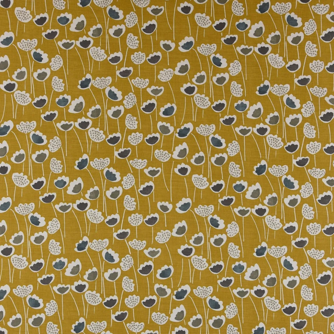 SCHÖNER LEBEN. Vorhang Clara Saffron Blumen senfgelb ocker blau grau 245cm oder Wunschlänge