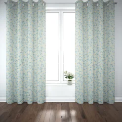 SCHÖNER LEBEN. Vorhang Daisy Sweet Field Gänseblümchen Leinenlook hellblau oder natur weiß in 245cm oder Wunschlänge