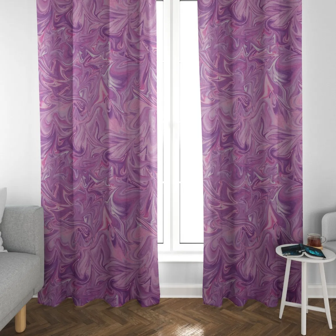 SCHÖNER LEBEN. Vorhang Digitaldruck Retro Batik lila pink 245cm oder Wunschlänge