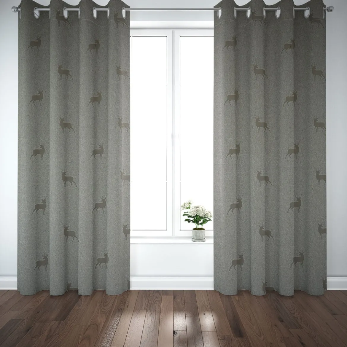 SCHÖNER LEBEN. Vorhang dunkle Hirsche braun beige türkis 245cm oder Wunschlänge