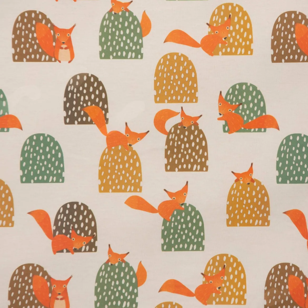 SCHÖNER LEBEN. Vorhang Eichhörnchen Hügel mint braun ocker orange 245cm oder Wunschlänge