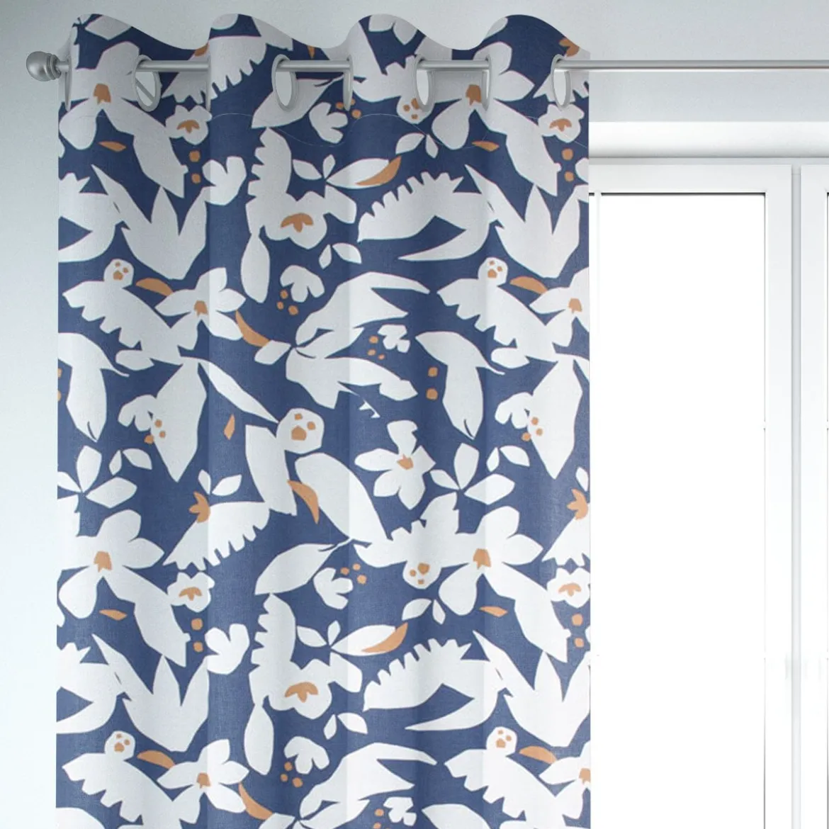 SCHÖNER LEBEN. Vorhang Ewazi Blätter Blumen abstrakt blau ecru 245cm oder Wunschlänge