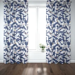 SCHÖNER LEBEN. Vorhang Ewazi Blätter Blumen abstrakt blau ecru 245cm oder Wunschlänge