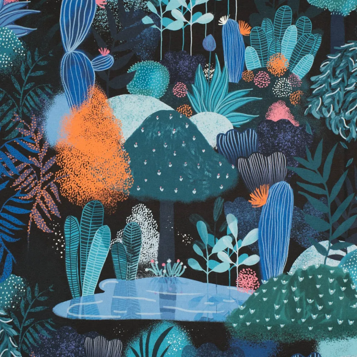 SCHÖNER LEBEN. Vorhang Fantasia Bäume Kakteen Pflanzen blau pink orange 245cm oder Wunschlänge