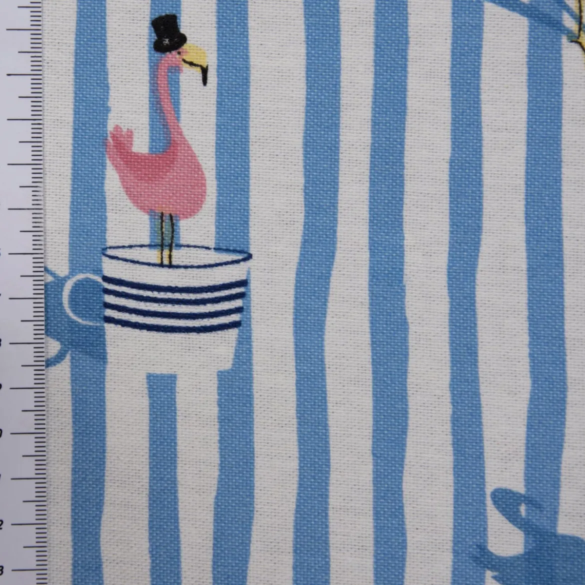 SCHÖNER LEBEN. Vorhang Flamingo Streifen maritim hellblau ecru 245cm oder Wunschlänge