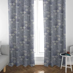 SCHÖNER LEBEN. Vorhang Fryett`s Halbpanama Blumen abstrakt blau 245cm oder Wunschlänge