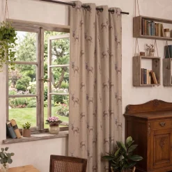 SCHÖNER LEBEN. Vorhang Fryett`s Halbpanama Landhaus Hirsch natur braun 245cm oder Wunschlänge