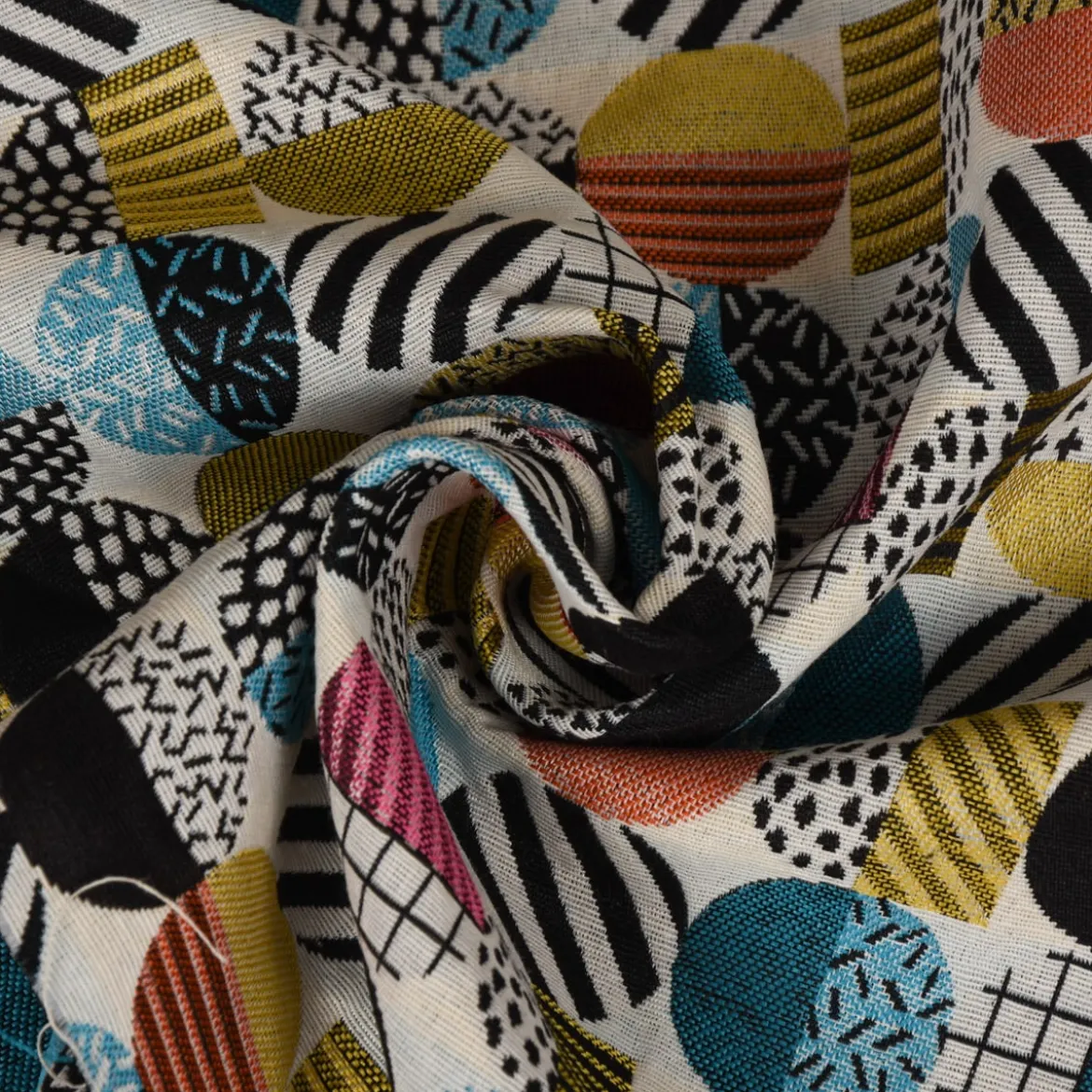 SCHÖNER LEBEN. Vorhang geometrisch Kreise weiß schwarz bunt 245cm oder Wunschlänge