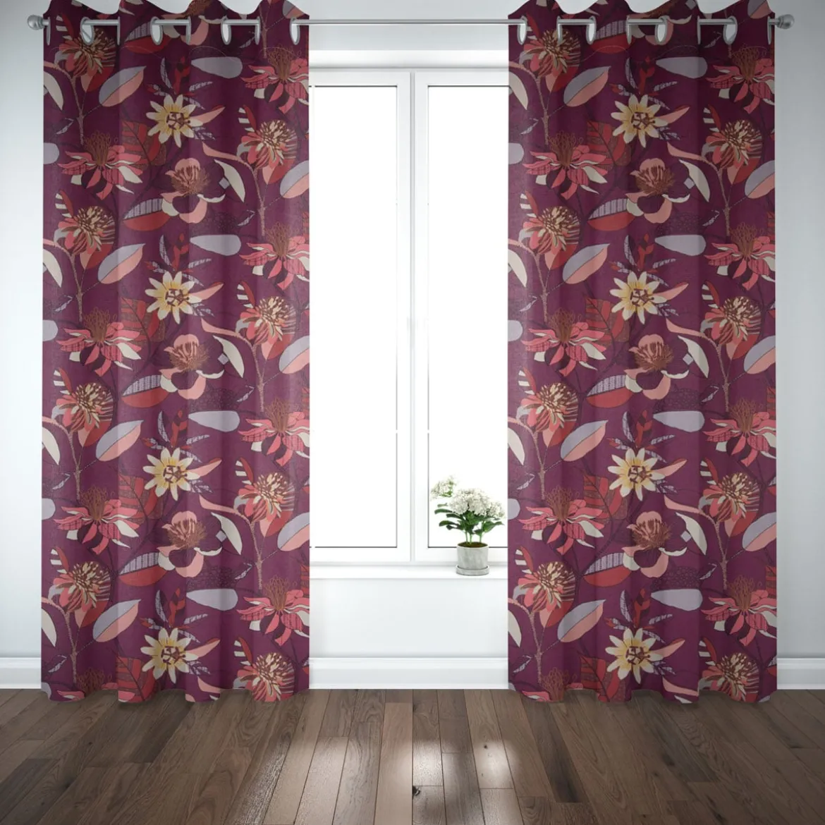 SCHÖNER LEBEN. Vorhang große Blumen beere bunt 245cm oder Wunschlänge