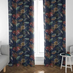 SCHÖNER LEBEN. Vorhang große Blumen blau bunt 245cm oder Wunschlänge