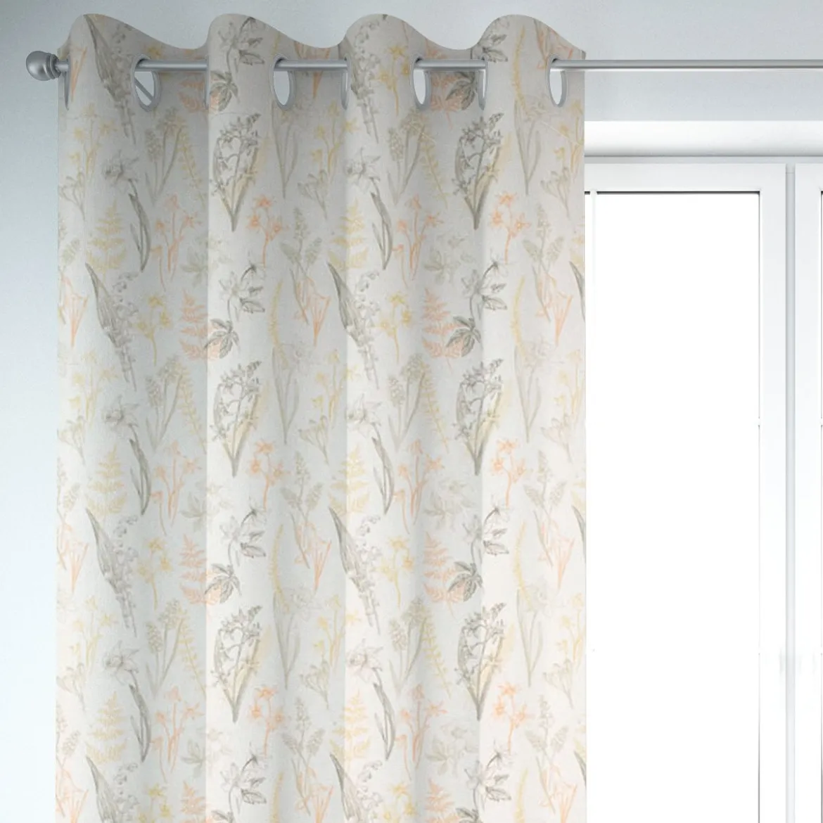 SCHÖNER LEBEN. Vorhang Gräser Blumen wollweiß orange gelb 245cm oder Wunschlänge