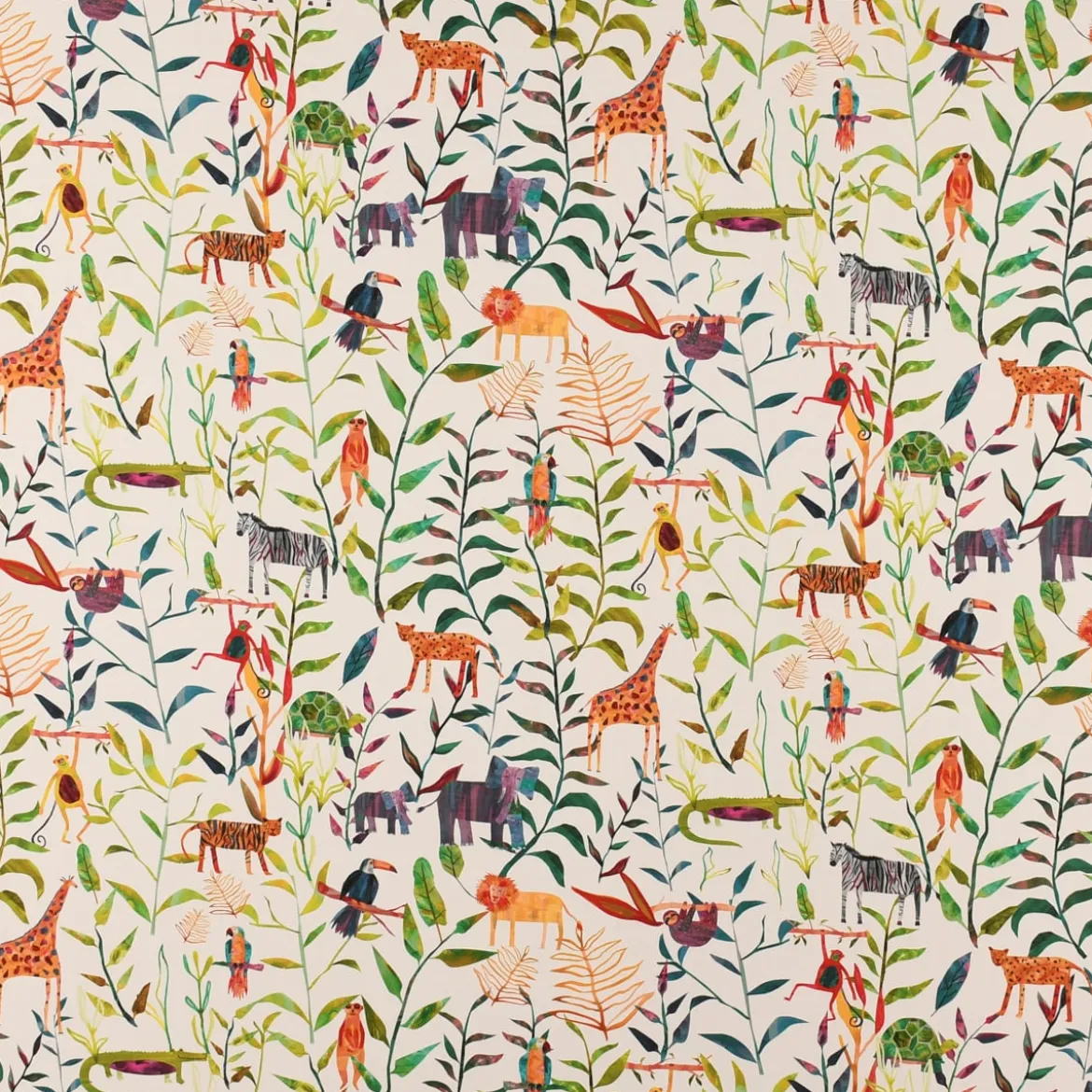 SCHÖNER LEBEN. Vorhang Hide and Seek Dschungeltiere bunt 245cm oder Wunschlänge