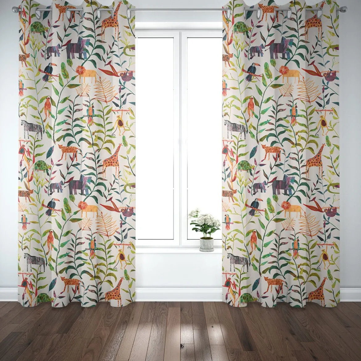 SCHÖNER LEBEN. Vorhang Hide and Seek Dschungeltiere bunt 245cm oder Wunschlänge