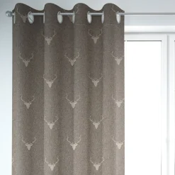SCHÖNER LEBEN. Vorhang Jacquard Hirschkopf mit Geweih braun beige 245cm oder Wunschlänge