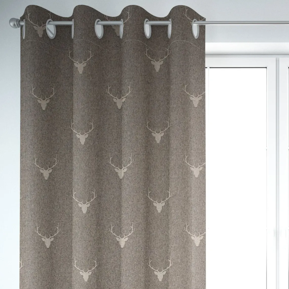 SCHÖNER LEBEN. Vorhang Jacquard Hirschkopf mit Geweih braun beige 245cm oder Wunschlänge