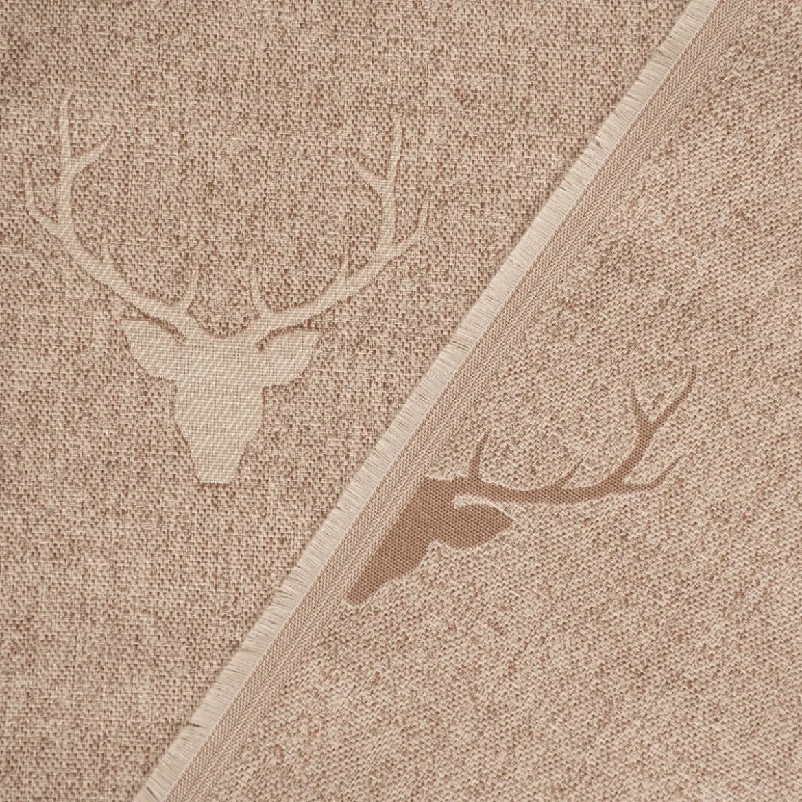SCHÖNER LEBEN. Vorhang Jacquard Hirschkopf mit Geweih beige hellbeige 245cm oder Wunschlänge