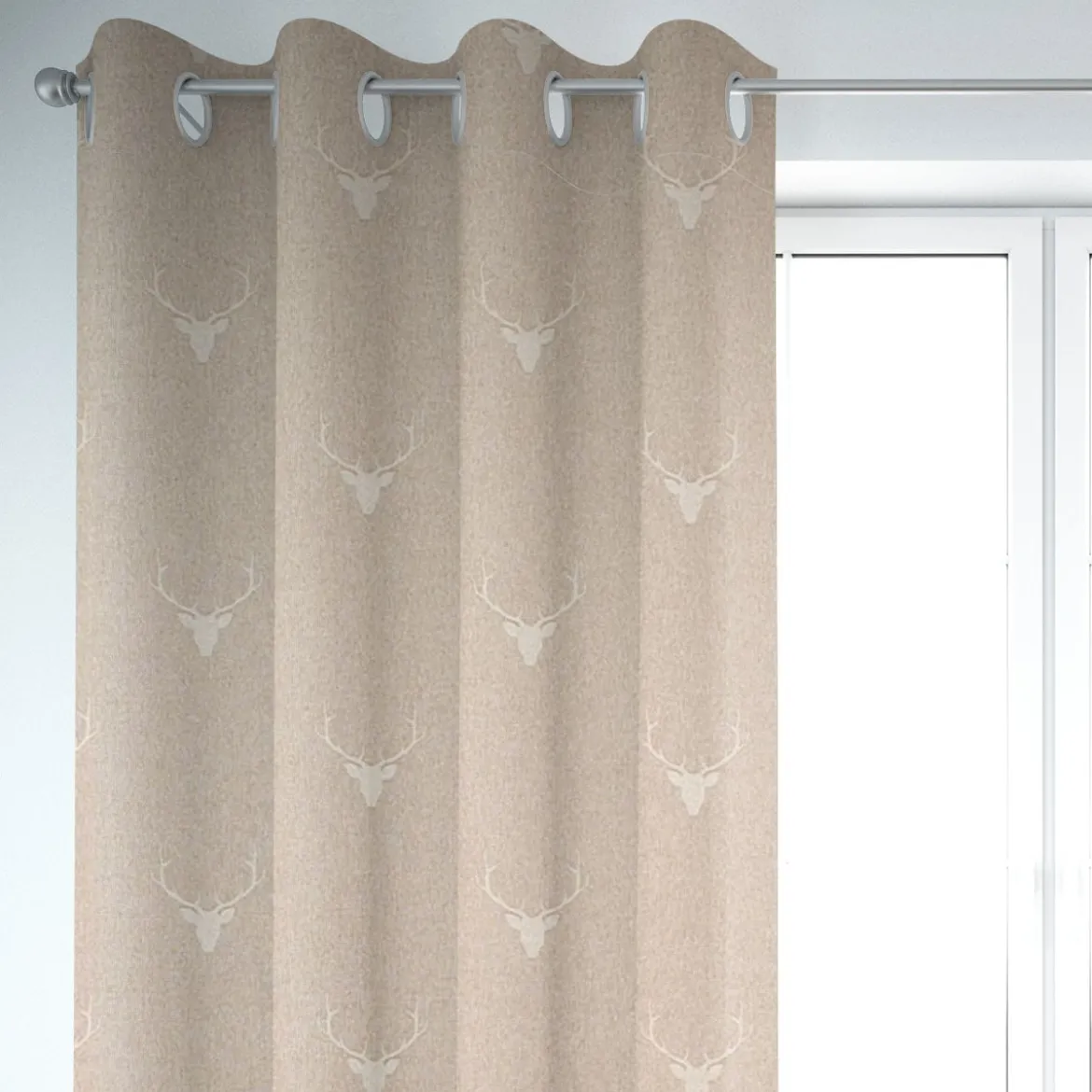 SCHÖNER LEBEN. Vorhang Jacquard Hirschkopf mit Geweih beige hellbeige 245cm oder Wunschlänge