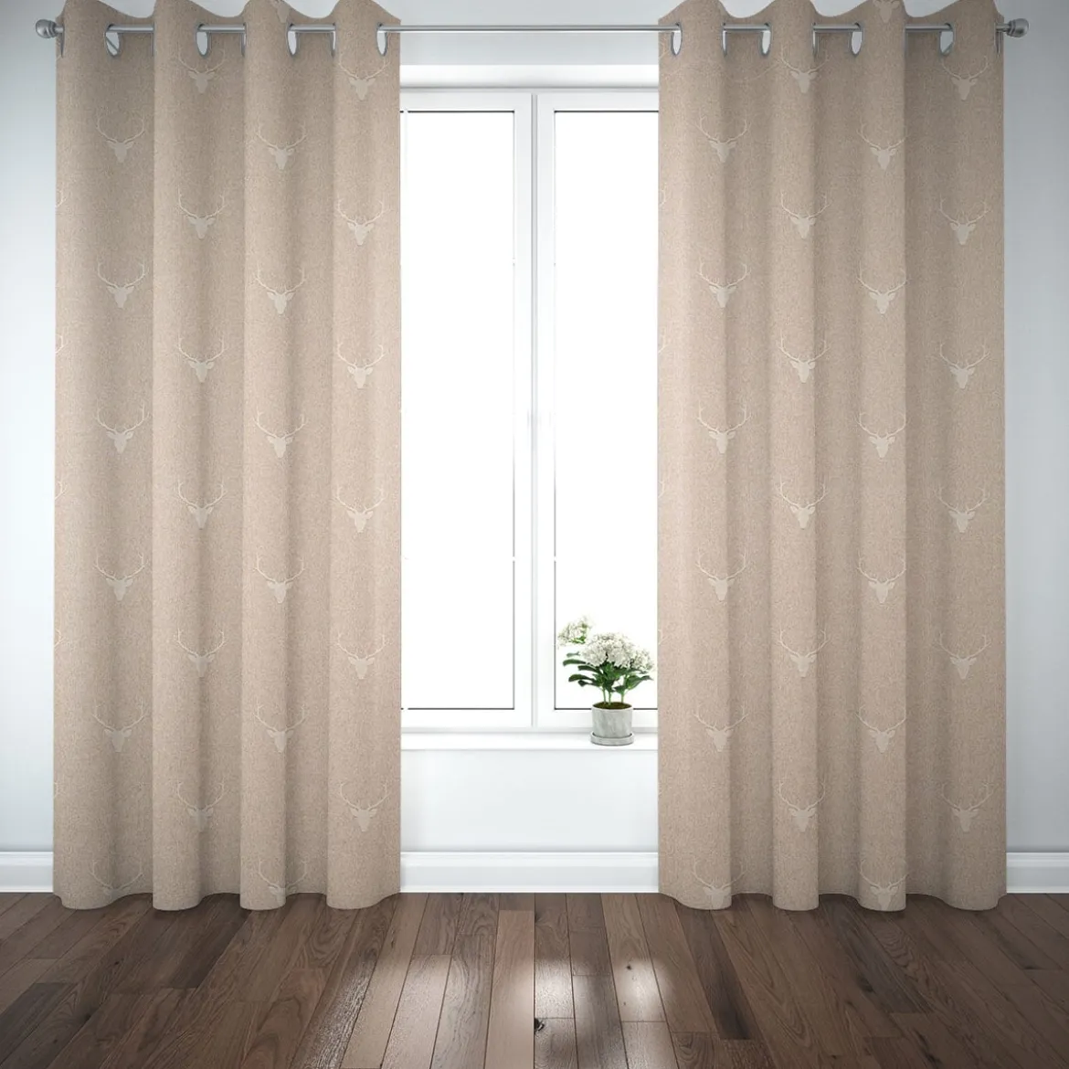 SCHÖNER LEBEN. Vorhang Jacquard Hirschkopf mit Geweih beige hellbeige 245cm oder Wunschlänge