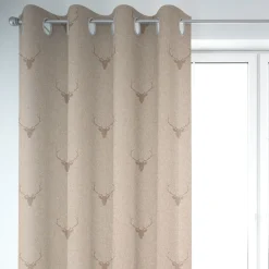 SCHÖNER LEBEN. Vorhang Jacquard Hirschkopf mit Geweih beige hellbraun 245cm oder Wunschlänge