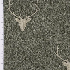 SCHÖNER LEBEN. Vorhang Jacquard Hirschkopf mit Geweih grün beige 245cm oder Wunschlänge