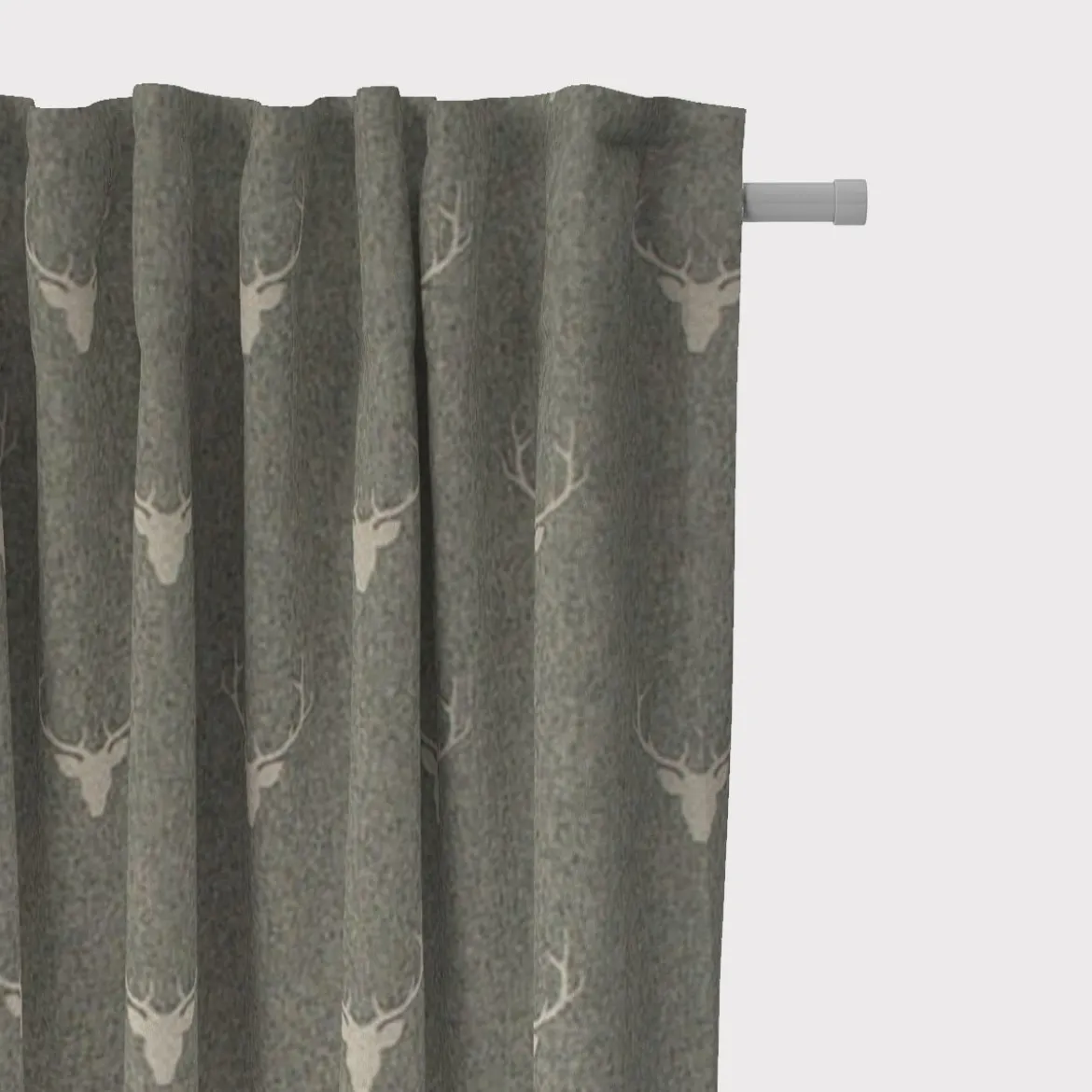 SCHÖNER LEBEN. Vorhang Jacquard Hirschkopf mit Geweih grün beige 245cm oder Wunschlänge