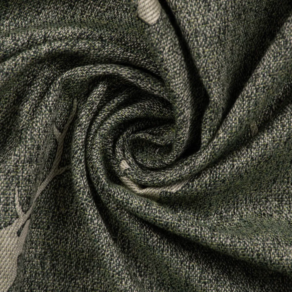 SCHÖNER LEBEN. Vorhang Jacquard Hirschkopf mit Geweih grün beige 245cm oder Wunschlänge
