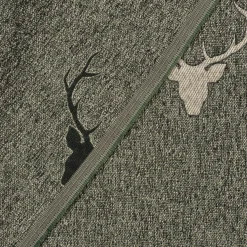 SCHÖNER LEBEN. Vorhang Jacquard Hirschkopf mit Geweih grün beige 245cm oder Wunschlänge