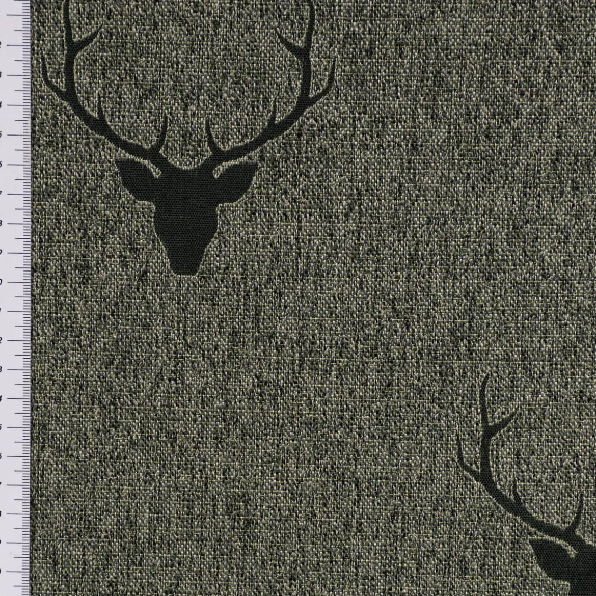 SCHÖNER LEBEN. Vorhang Jacquard Hirschkopf mit Geweih grün dunkelgrün 245cm oder Wunschlänge