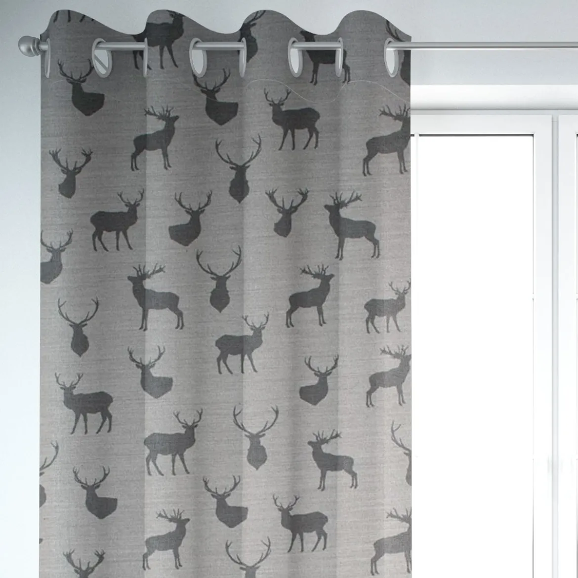 SCHÖNER LEBEN. Vorhang Jacquard mit Hirschen hellgrau grau 245cm oder Wunschlänge