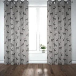SCHÖNER LEBEN. Vorhang Jacquard mit Hirschen hellgrau grau 245cm oder Wunschlänge