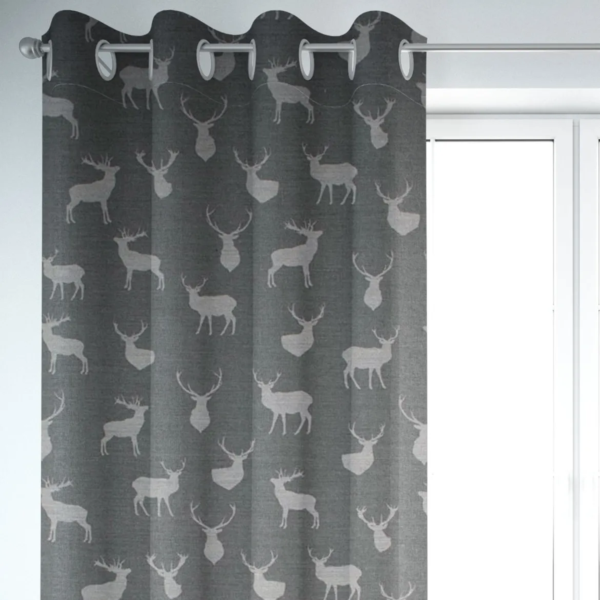 SCHÖNER LEBEN. Vorhang Jacquard mit Hirschen grau hellgrau 245cm oder Wunschlänge