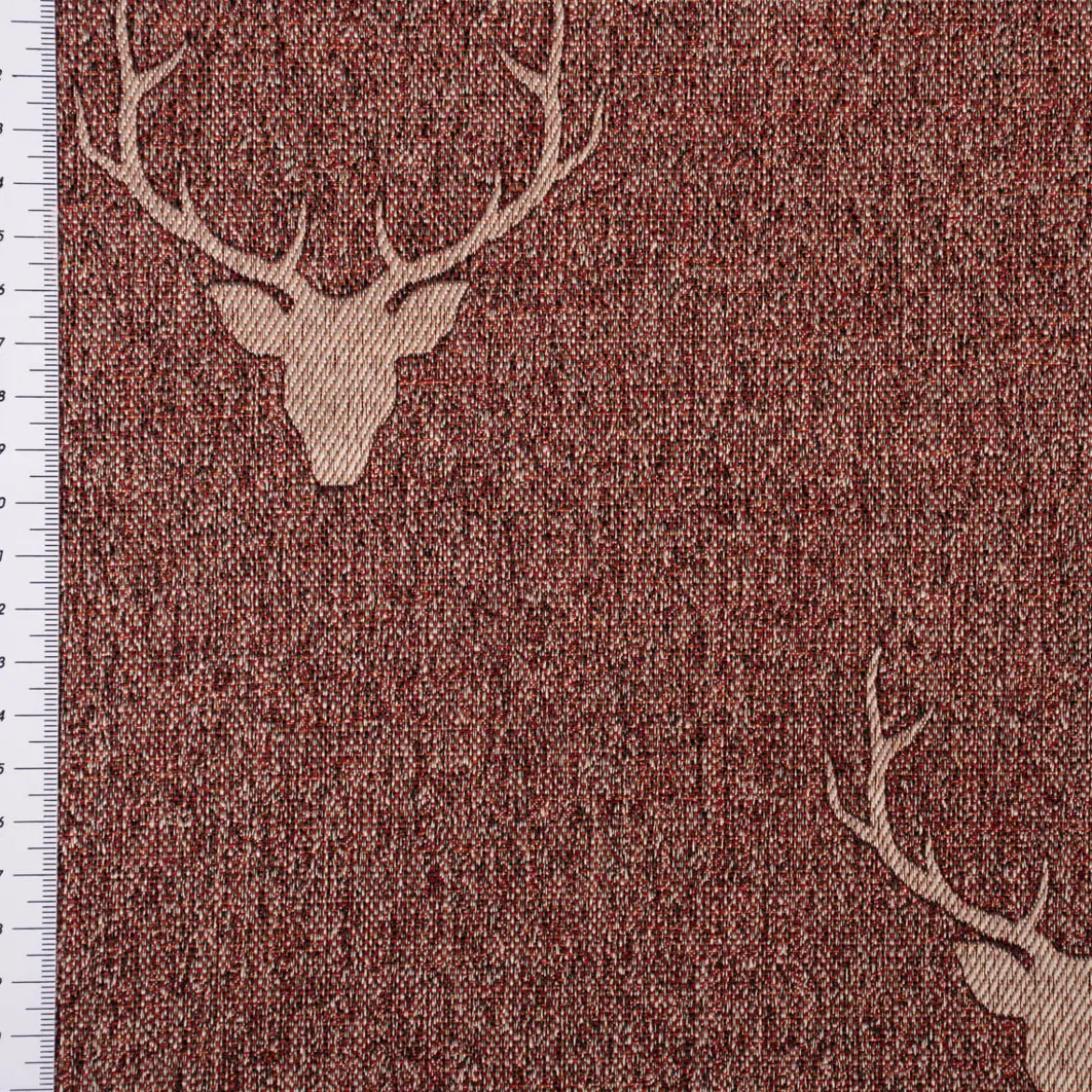 SCHÖNER LEBEN. Vorhang Jacquard Hirschkopf mit Geweih rotbraun beige 245cm oder Wunschlänge