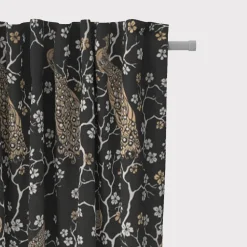 SCHÖNER LEBEN. Vorhang Jacquard Metallic Peacock Blossom Luxury Pfau Blüten schwarz gold ecru 245cm oder Wunschlänge