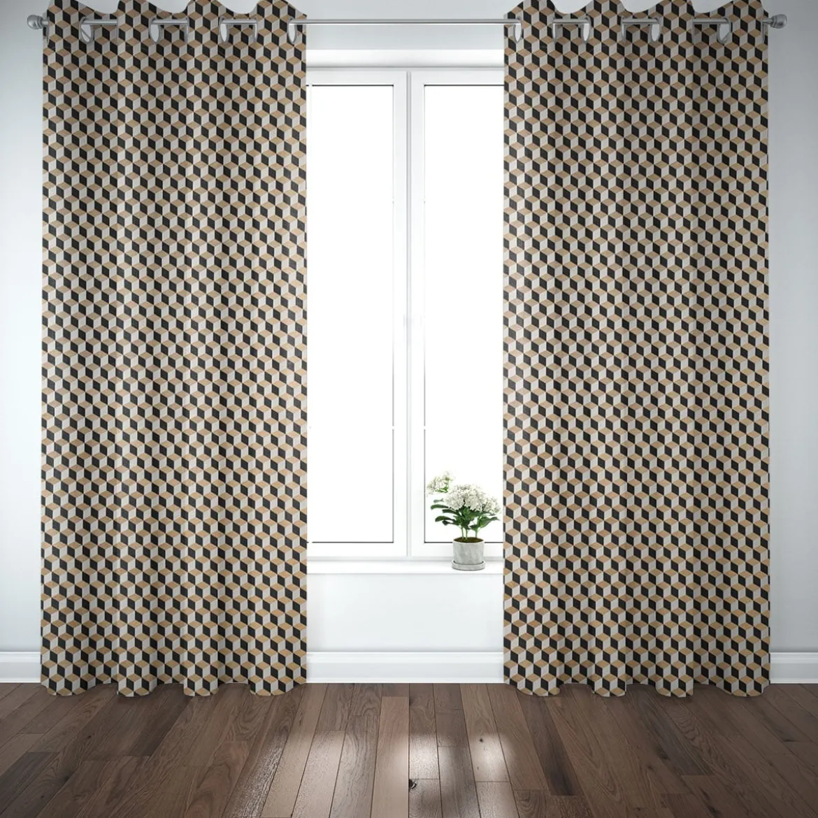 SCHÖNER LEBEN. Vorhang Jacquard Metallic Cube Geometric Luxury 3D Würfel schwarz gold ecru 245cm oder Wunschlänge