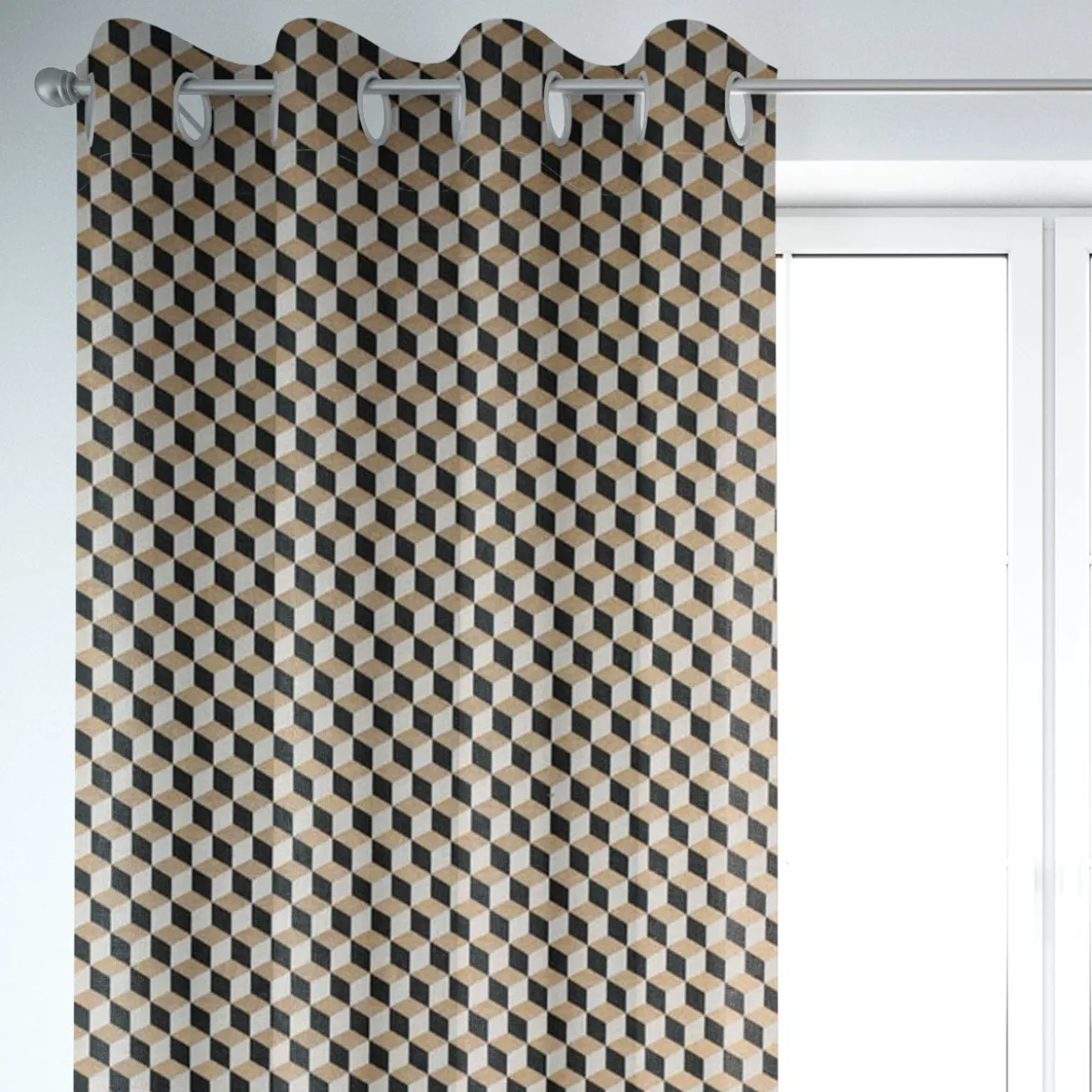 SCHÖNER LEBEN. Vorhang Jacquard Metallic Cube Geometric Luxury 3D Würfel schwarz gold ecru 245cm oder Wunschlänge