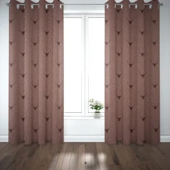 SCHÖNER LEBEN. Vorhang Jacquard Hirschkopf mit Geweih rotbraun dunkelrot 245cm oder Wunschlänge