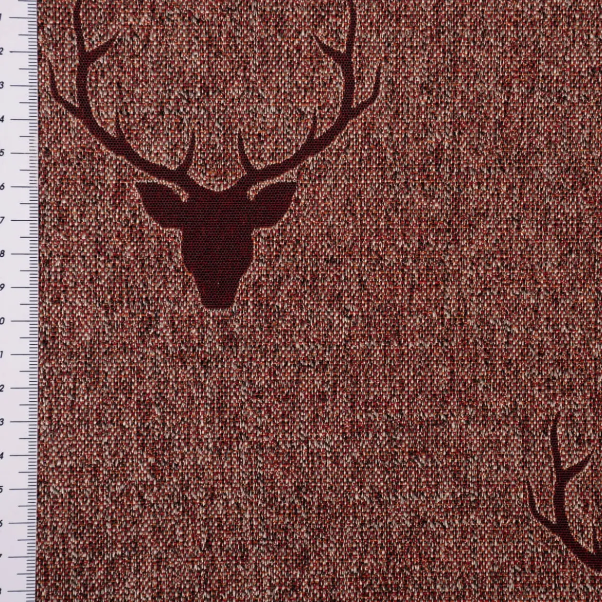 SCHÖNER LEBEN. Vorhang Jacquard Hirschkopf mit Geweih rotbraun dunkelrot 245cm oder Wunschlänge