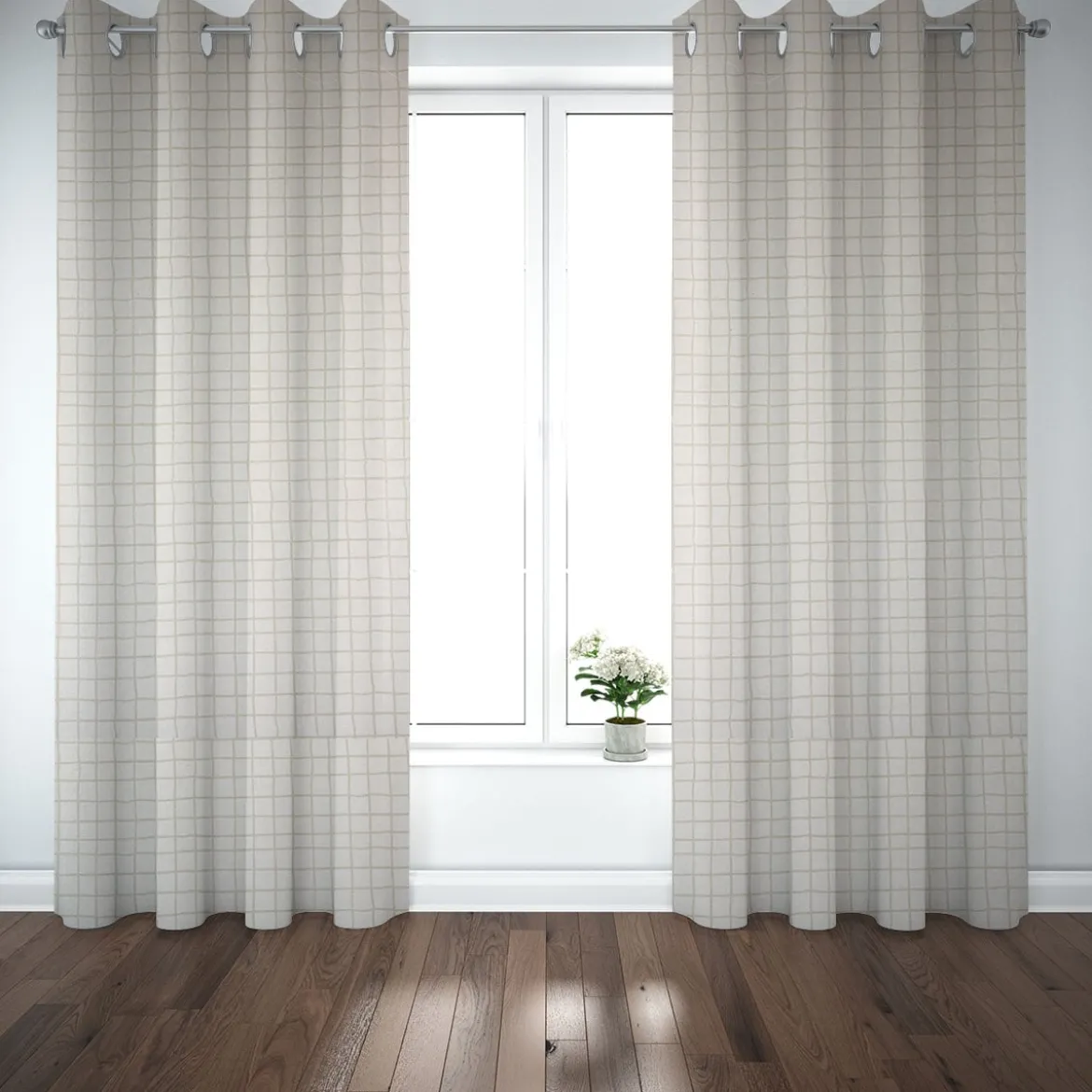 SCHÖNER LEBEN. Vorhang Karo Gitter wollweiß beige 245cm oder Wunschlänge
