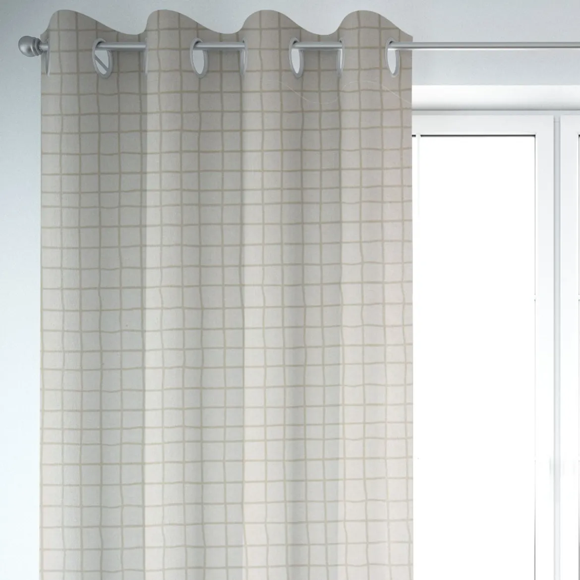 SCHÖNER LEBEN. Vorhang Karo Gitter wollweiß beige 245cm oder Wunschlänge