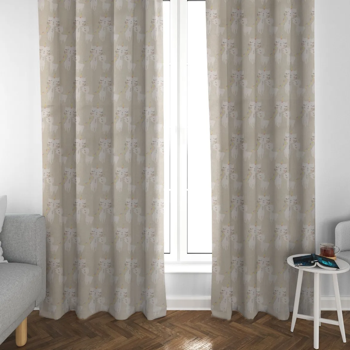 SCHÖNER LEBEN. Vorhang Katzen Caticorn beige pastell 245cm oder Wunschlänge