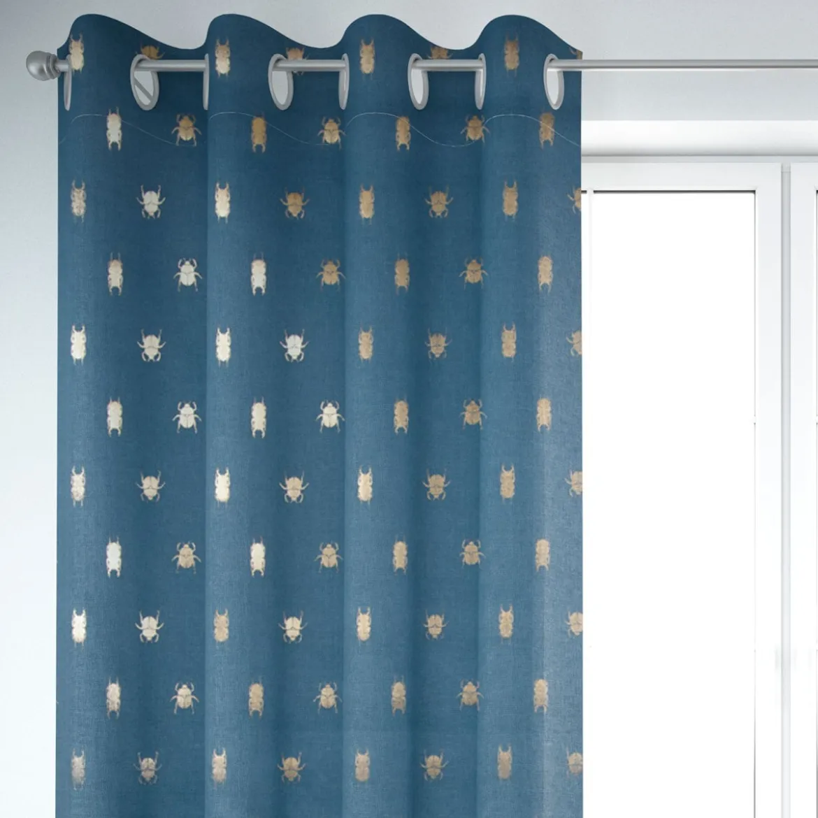SCHÖNER LEBEN. Vorhang Käfer blau gold metallic 245cm oder Wunschlänge