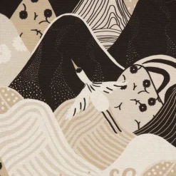 SCHÖNER LEBEN. Vorhang Kraniche Hügel beige schwarz weiß 245cm oder Wunschlänge