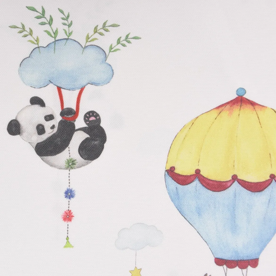 SCHÖNER LEBEN. Vorhang Lamarama mit Lamas, Pandas und Heißluftballons 245cm oder Wunschlänge