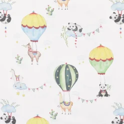 SCHÖNER LEBEN. Vorhang Lamarama mit Lamas, Pandas und Heißluftballons 245cm oder Wunschlänge