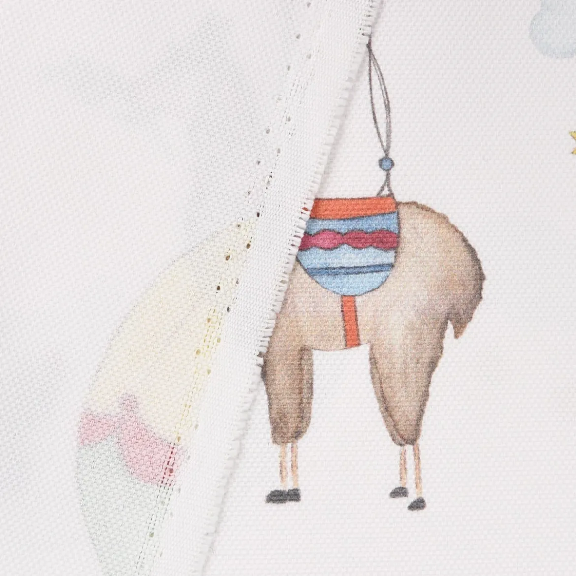 SCHÖNER LEBEN. Vorhang Lamarama mit Lamas, Pandas und Heißluftballons 245cm oder Wunschlänge