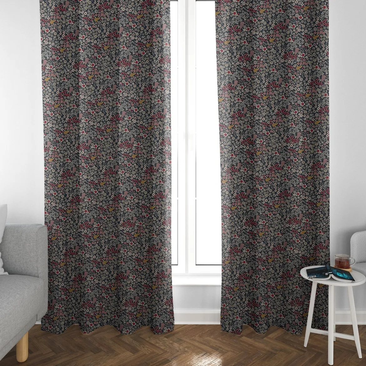 SCHÖNER LEBEN. Vorhang Leinenlook Blossom Dream Blüten blau pink gelb 245cm oder Wunschlänge